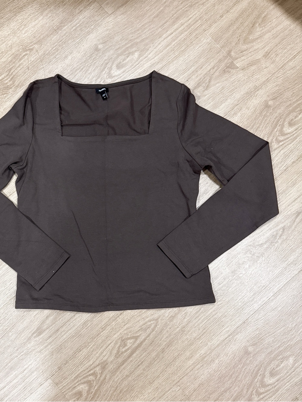 Express Brown Square Neck Long Sleeve Top